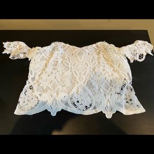 Lush corset lace off the shoulder sweetheart crop top